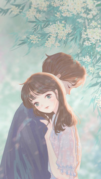 Lovers Hug Each Other Under The Flowers