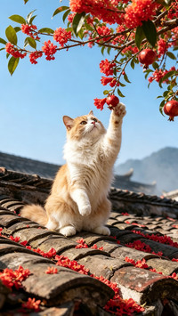 屋顶小猫赏花日常
