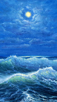 Oil painting by the sea
