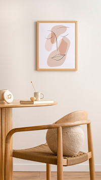 Minimalist dining interior with round table