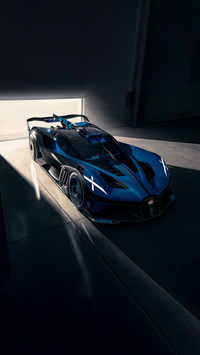 A Blue Bugatti Bolide Hypercar Parked in Garage