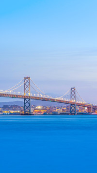 A beautiful sunset over Bay Bridge and San Francisco Bay