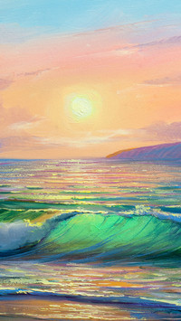 Oil painting of the ocean