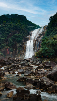 The longguizhai waterfall cascades straight down