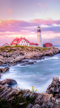 Maine pink sunset lighthouse usa