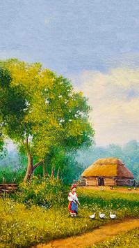 Rural Countryside Farmland Oil Painting