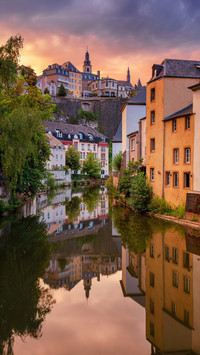 Riverside Town in Sunset