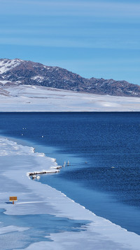 A blue lake in winter