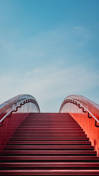 Beautiful red wooden bridge in Phra Nakhon Si Ayutthaya
