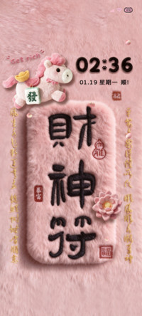 酷粉毛绒贴纸财神符