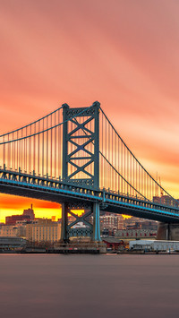 Skyline on the Delaware river with Ben Franklin Bridge