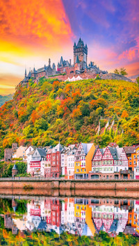 Beautiful colored sunset reflection on the Moselle River