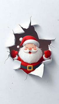 Festive Santa Peeking, Bringing Joy Through the Cardboard