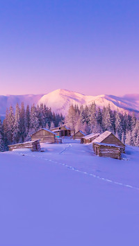Fairy winter landscape with colorful sky