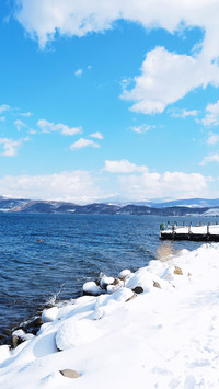 The snow scene of lake toya