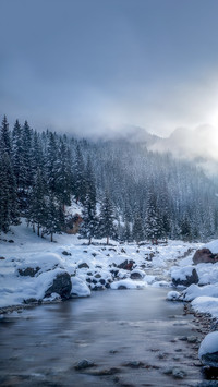 Morning Mist over Binggou River on Xinjiang Tianshan Highway