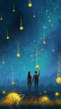 Lovers Reaching out to Catch the Falling Star