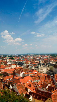 Town view with town hall rathaus from schlossberg gratz