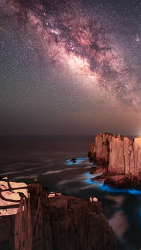 Blue tears on the cliff and the milky way