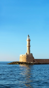 Lighthouse and on the shore of Greece in Crete