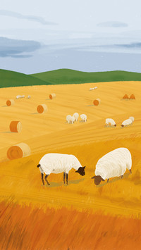 A painting of sheep in the mountains