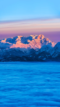 The mountains illuminated by the evening sun