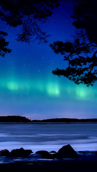 Under the night sky on the lake