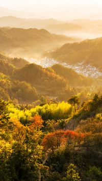 Morning glow of autumn mountains