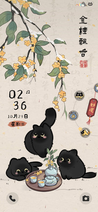 国风金桂小黑猫