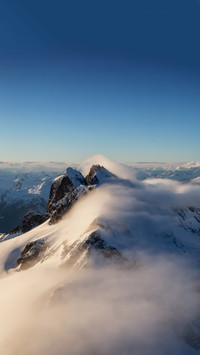 Overlooking the snow-capped mountains