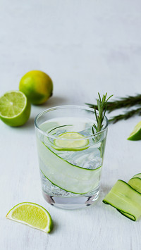 Cucumber water with lime and rosemary