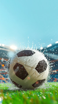 Football on the grass in the rain