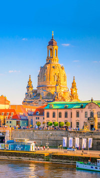 Old Town architecture with Elbe river in Saxony, Germany