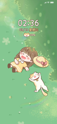 女孩猫咪春日草坪