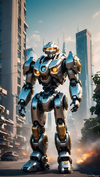 A sophisticated and capable guardian robot standing proudly