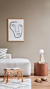 Living Room with Stylish Sofa, Coffee Table And Dired Flower