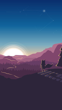 Fox-Forest-Minimalism-Wallpaper