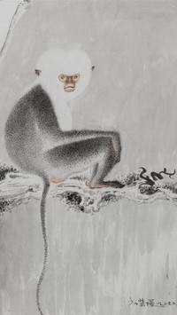画家石荣强作品 古木清猿