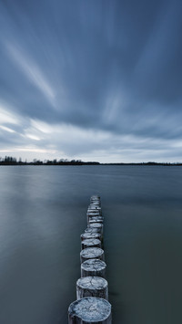 Lake at Sunset, Long Wooden Pier