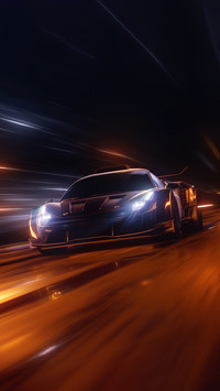 Speeding Sports Car On Neon Highway