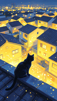 绣球花下 猫与月光