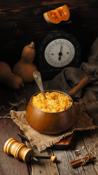 Freshly made pumpkin porridge with rice