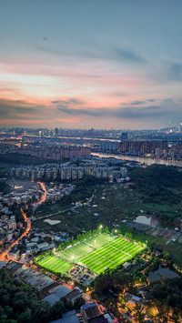 City Football Field in Sunset in Guangzhou