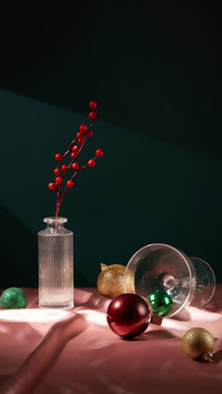 Tableau of Joy, with Red Berries and Colorful Balls