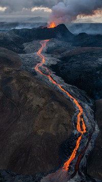Aerial view of the steam vents from an Icelandic volcano