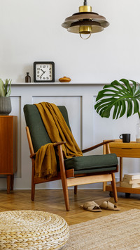 Living Room with Green Armchair, Coffee Table and Furniture