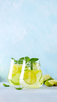 Cucumber and Basil Gin and Tonic Cocktail in Glasses