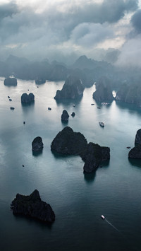 Karst at sea in ha long bay vietnam