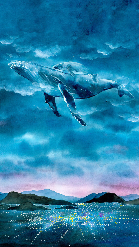 Watercolor Painting - Whale Diving into Fantasy Space preview