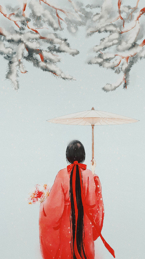 A Beautiful Girl in Red With An Umbrella preview